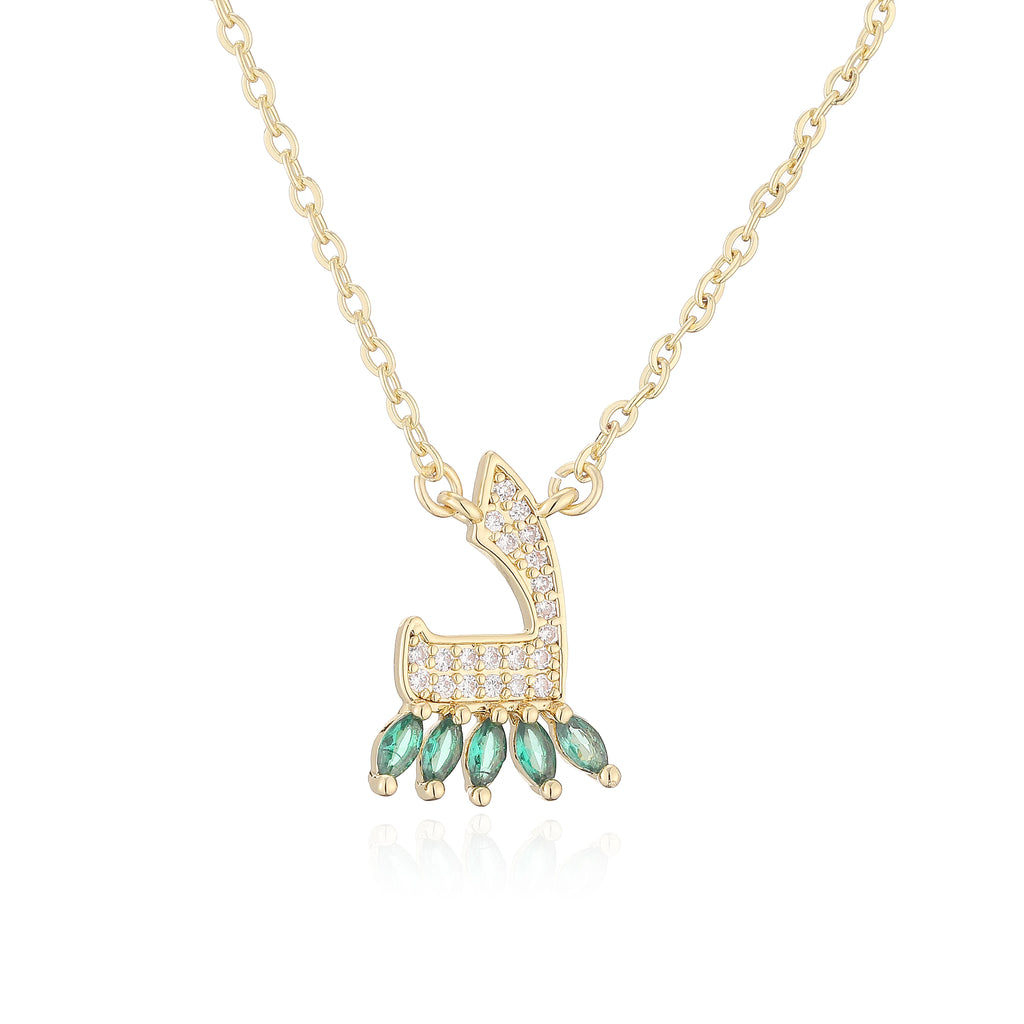 HECHENG,Sweet and Cute Dinosaur-Shaped Zirconia Arabian Letter Charm Pendant Necklace with Collarbone Chain Body Jewelry 1 Piece