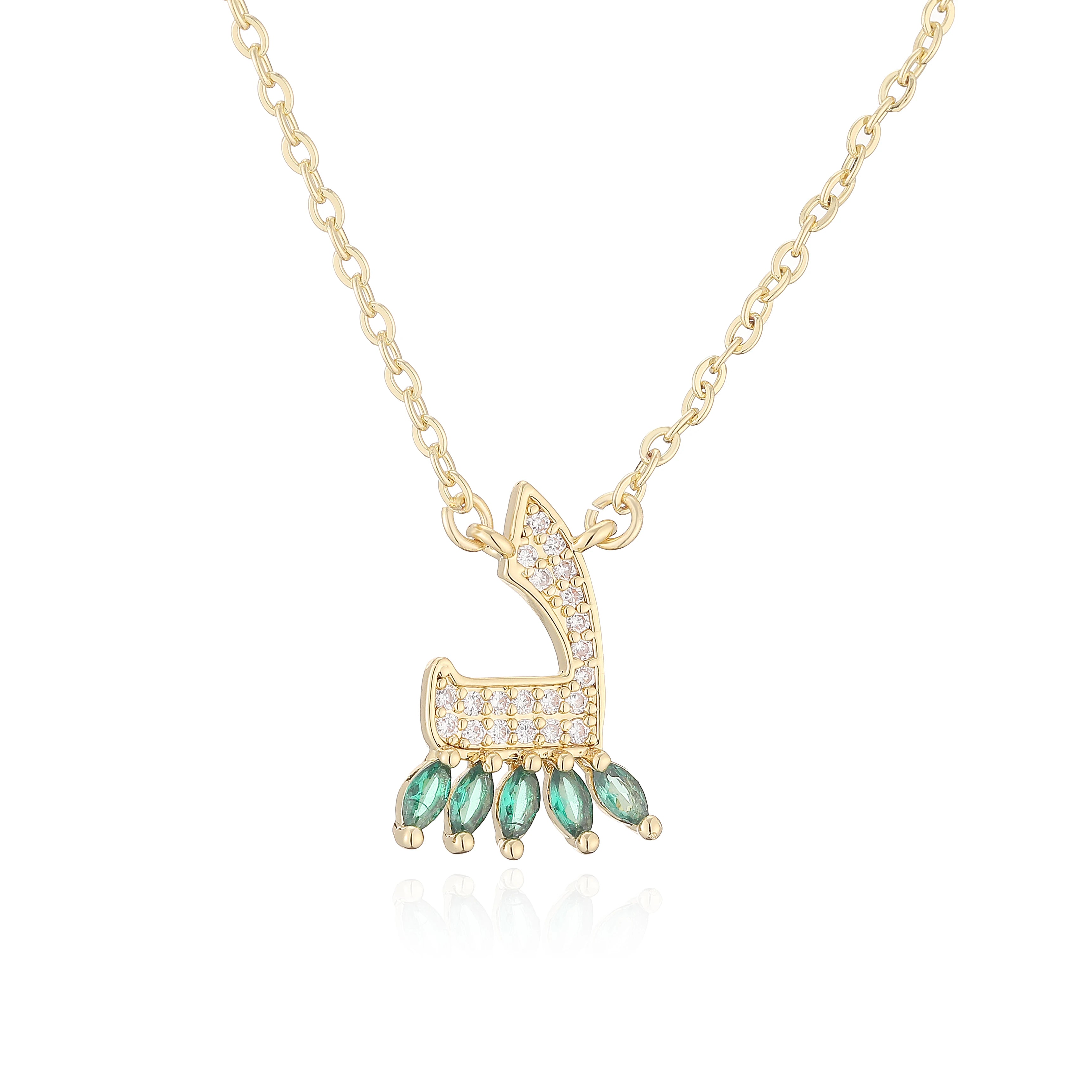 HECHENG,Sweet and Cute Dinosaur-Shaped Zirconia Arabian Letter Charm Pendant Necklace with Collarbone Chain Body Jewelry 1 Piece
