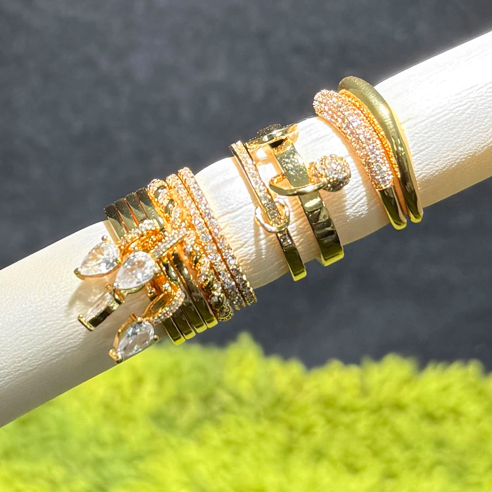 2026 New Gold Plated Multilayer Stacking Finger Ring Micro Pave Cubic Zircon For Women Fashion Unique Full Finger Jewlery