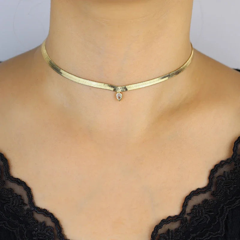 2026 Nnew Arrival Fashion Geometric Snake Chain Single 5A Drop Cubic Zirconia Flash Necklace Female Women Jewelry