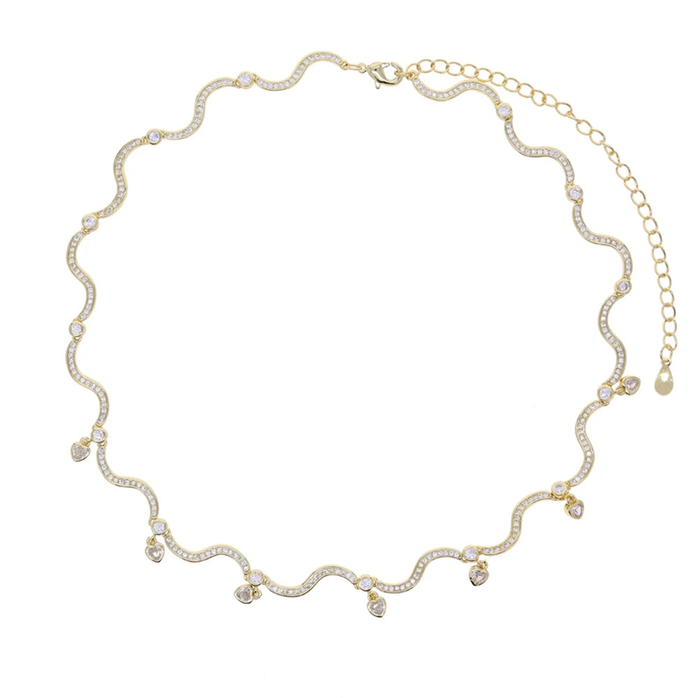 Zirconia Wave Charm Necklace