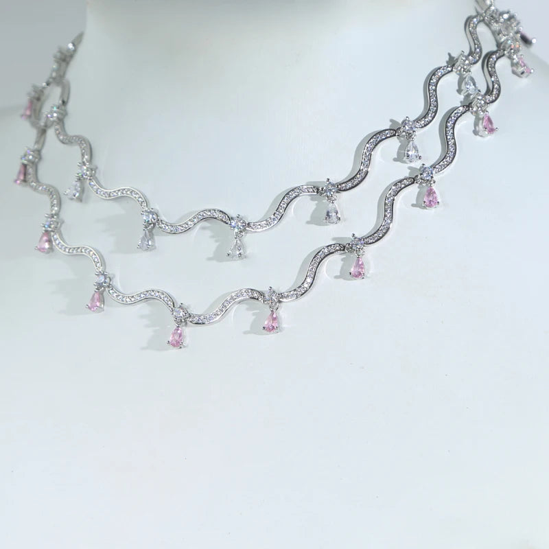 Zirconia Wave Charm Necklace