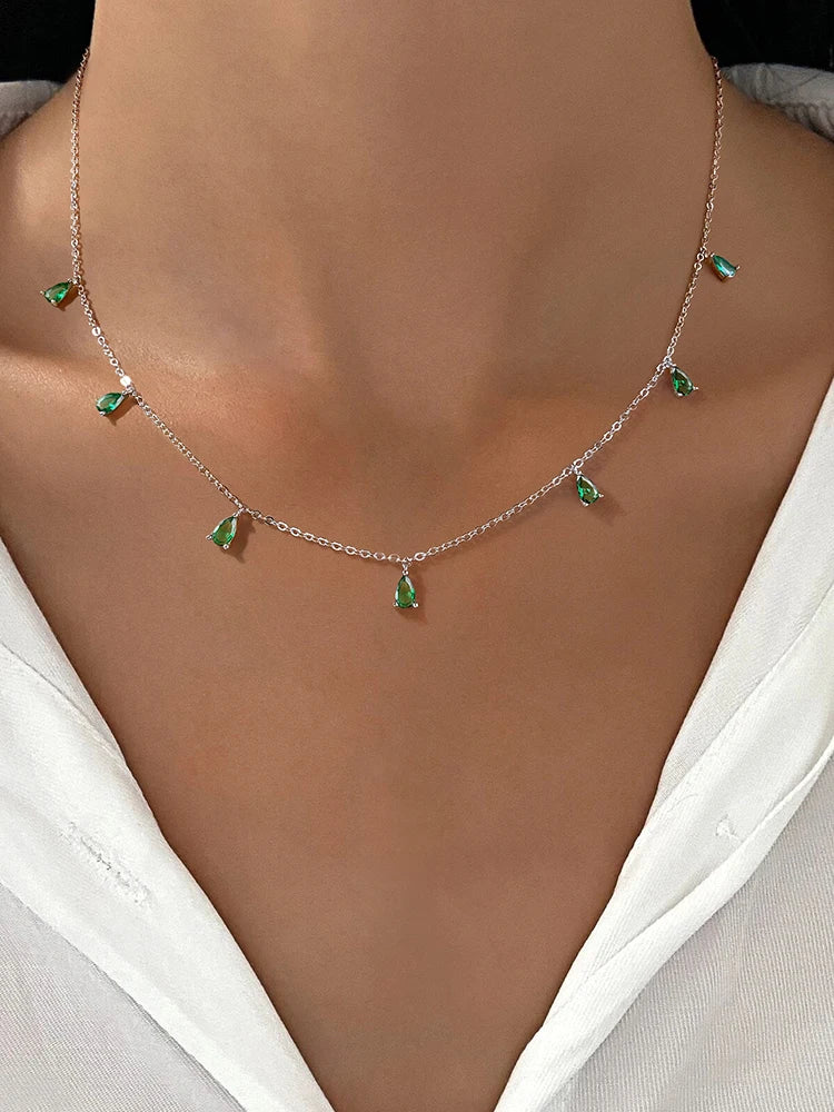 925 Sterling Silver Simple Multicolor Water Drop Zircon Tassel Necklace For Women Anniversary Party High Quality Fine Jewelry
