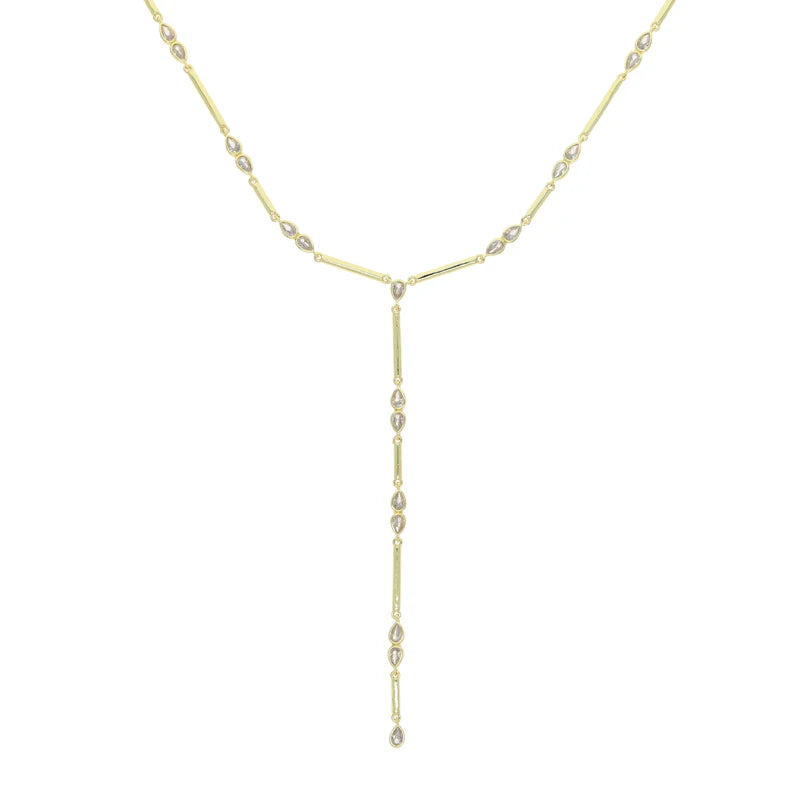 Geometric Bar Tear Drop Cubic Zirconia CZ Link Chain Long Y Lariat Sexy Women Fashion Necklace 2026 New Arrived