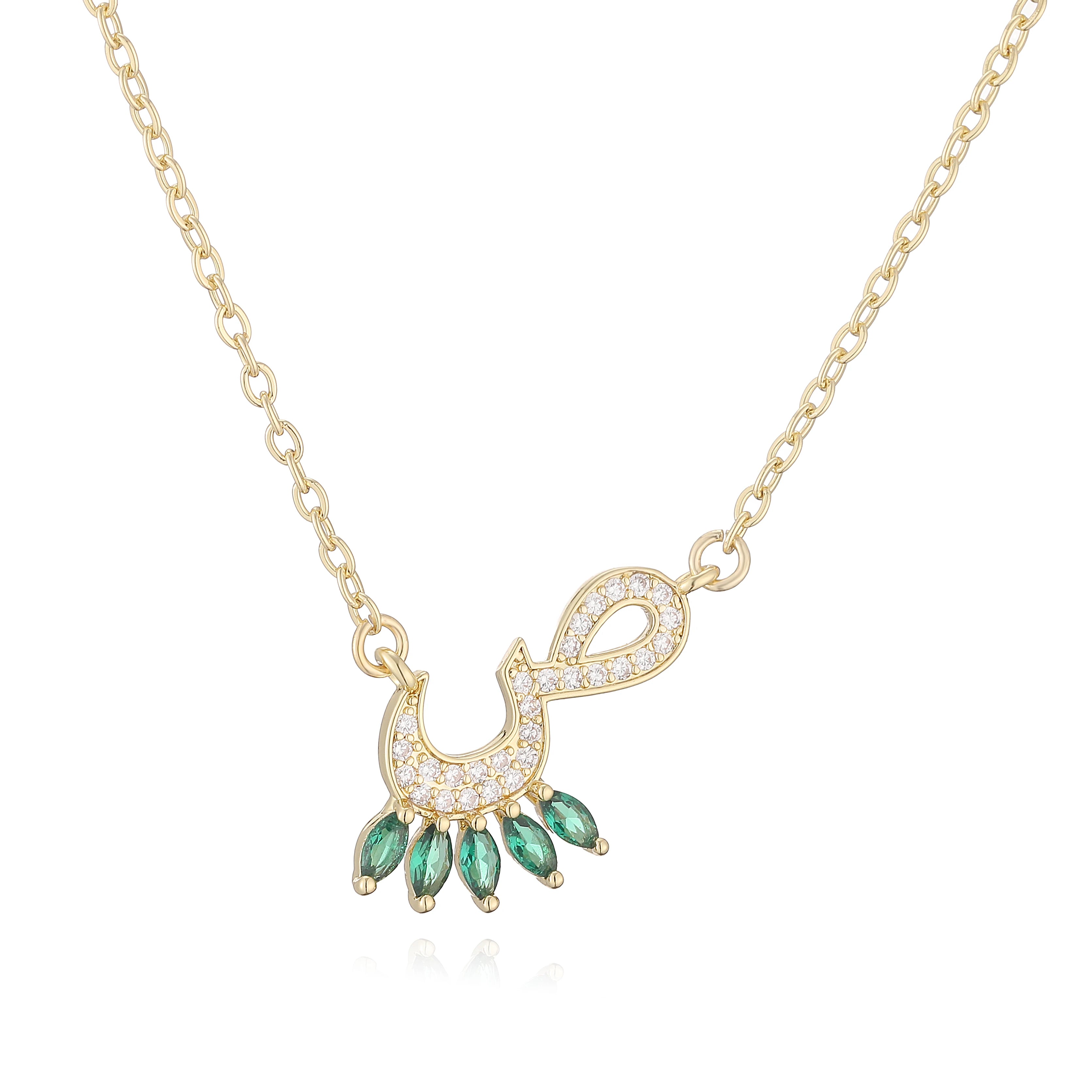 HECHENG,Sweet and Cute Dinosaur-Shaped Zirconia Arabian Letter Charm Pendant Necklace with Collarbone Chain Body Jewelry 1 Piece