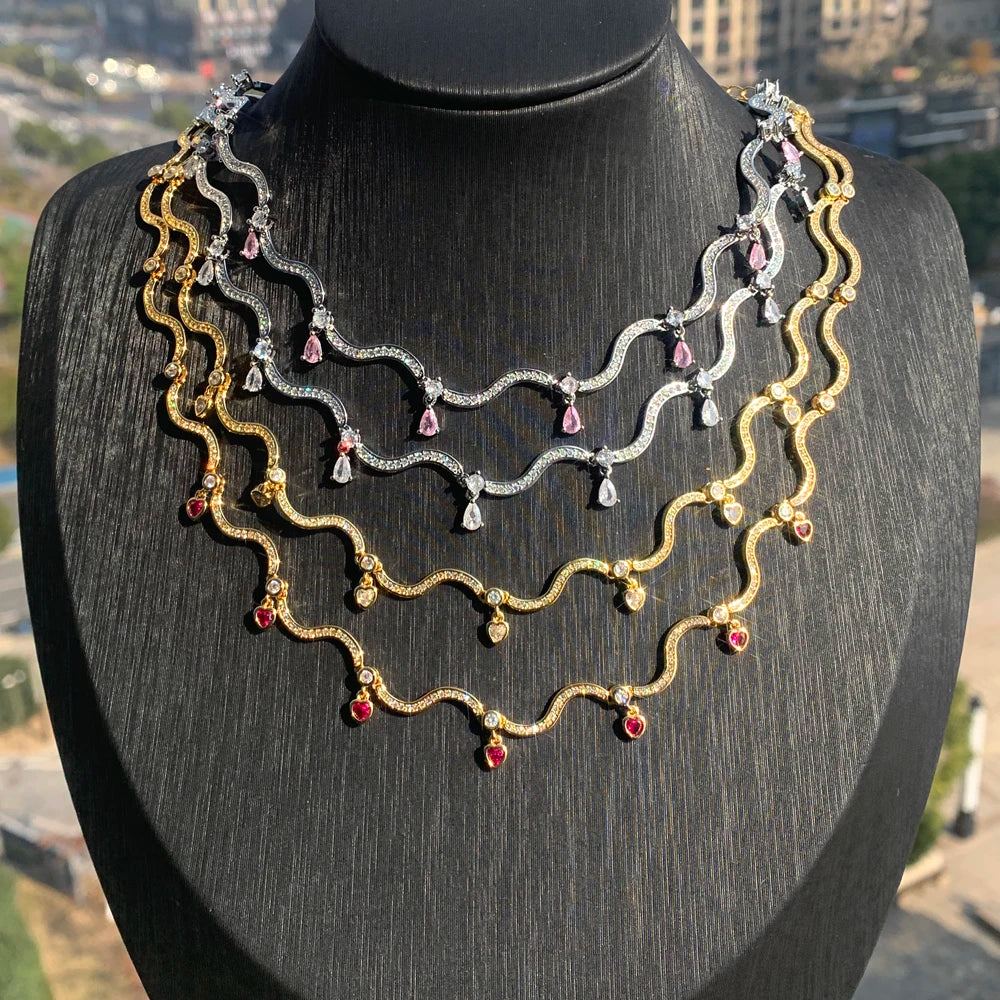 Zirconia Wave Charm Necklace
