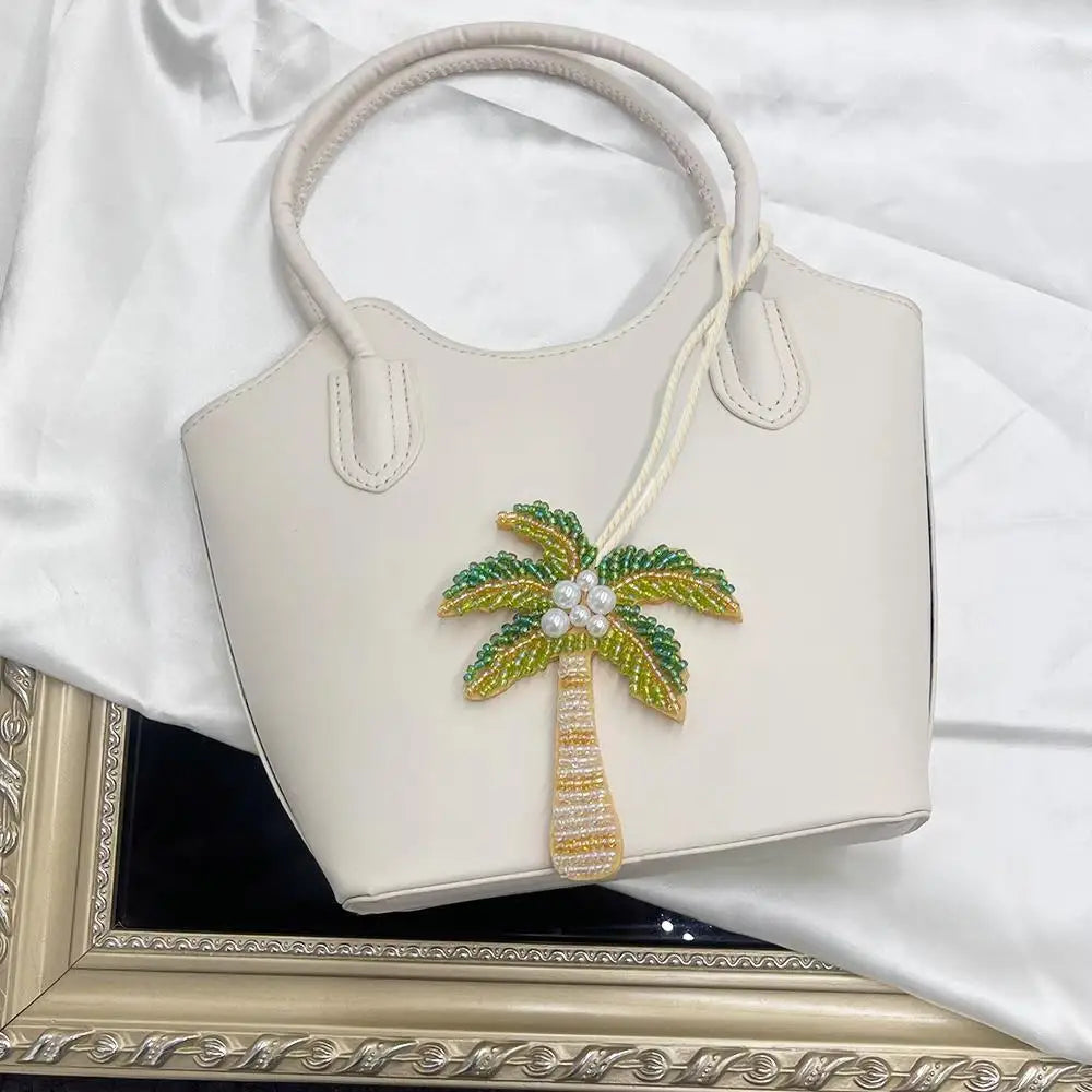 New Coconut Tree Applique Patch Crystal Starfish Sequin Handmade Beaded Clothing Sew On Patches Hanging Rope Keyring Bag Pendant