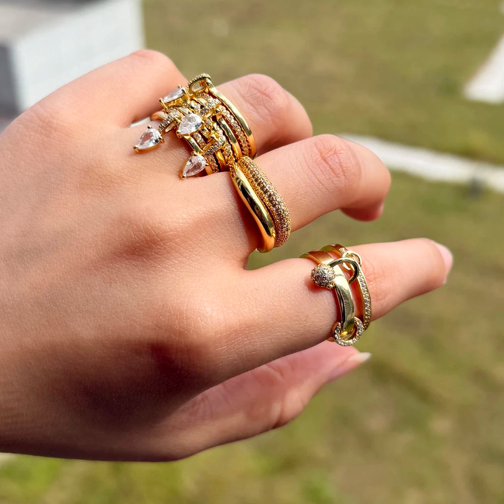 2026 New Gold Plated Multilayer Stacking Finger Ring Micro Pave Cubic Zircon For Women Fashion Unique Full Finger Jewlery