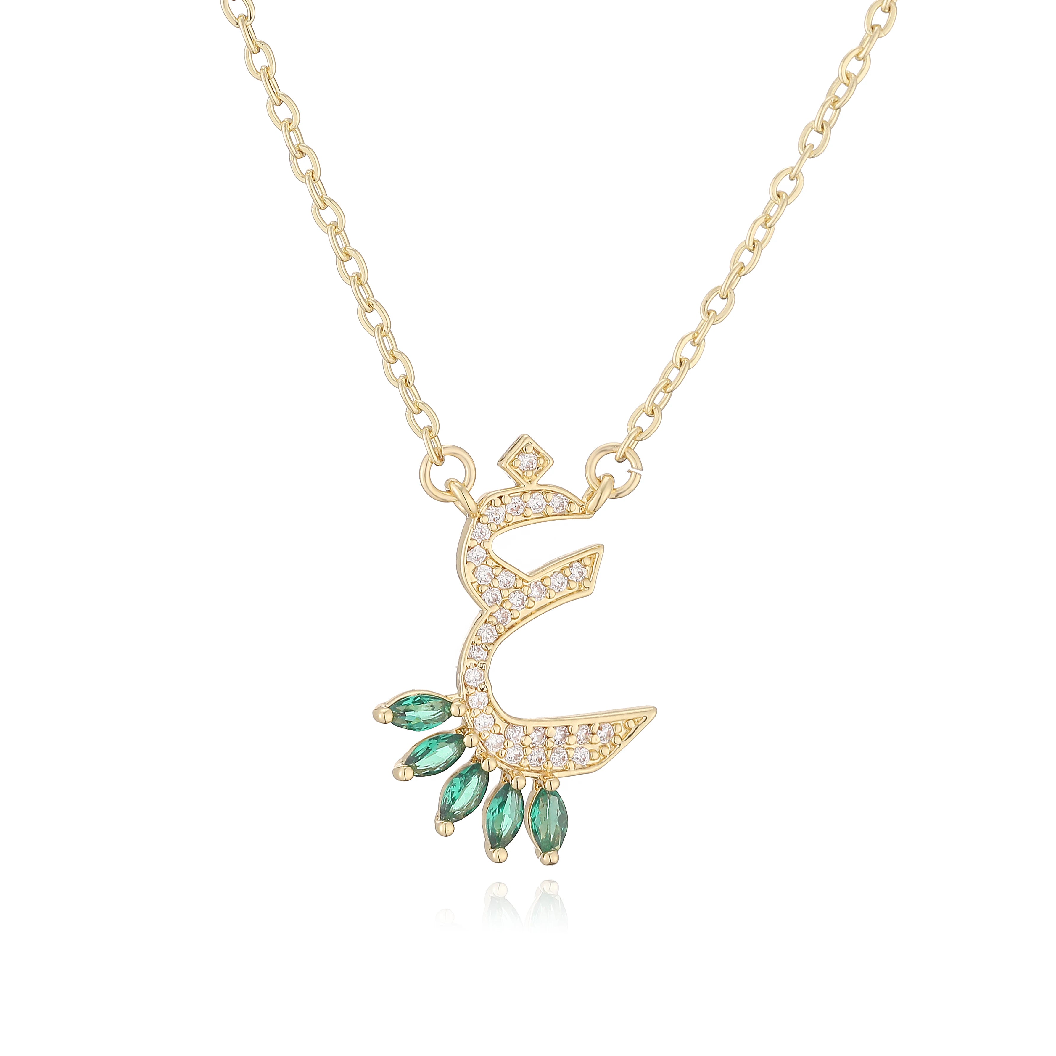 HECHENG,Sweet and Cute Dinosaur-Shaped Zirconia Arabian Letter Charm Pendant Necklace with Collarbone Chain Body Jewelry 1 Piece