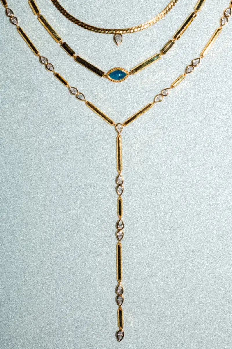 Geometric Bar Tear Drop Cubic Zirconia CZ Link Chain Long Y Lariat Sexy Women Fashion Necklace 2026 New Arrived