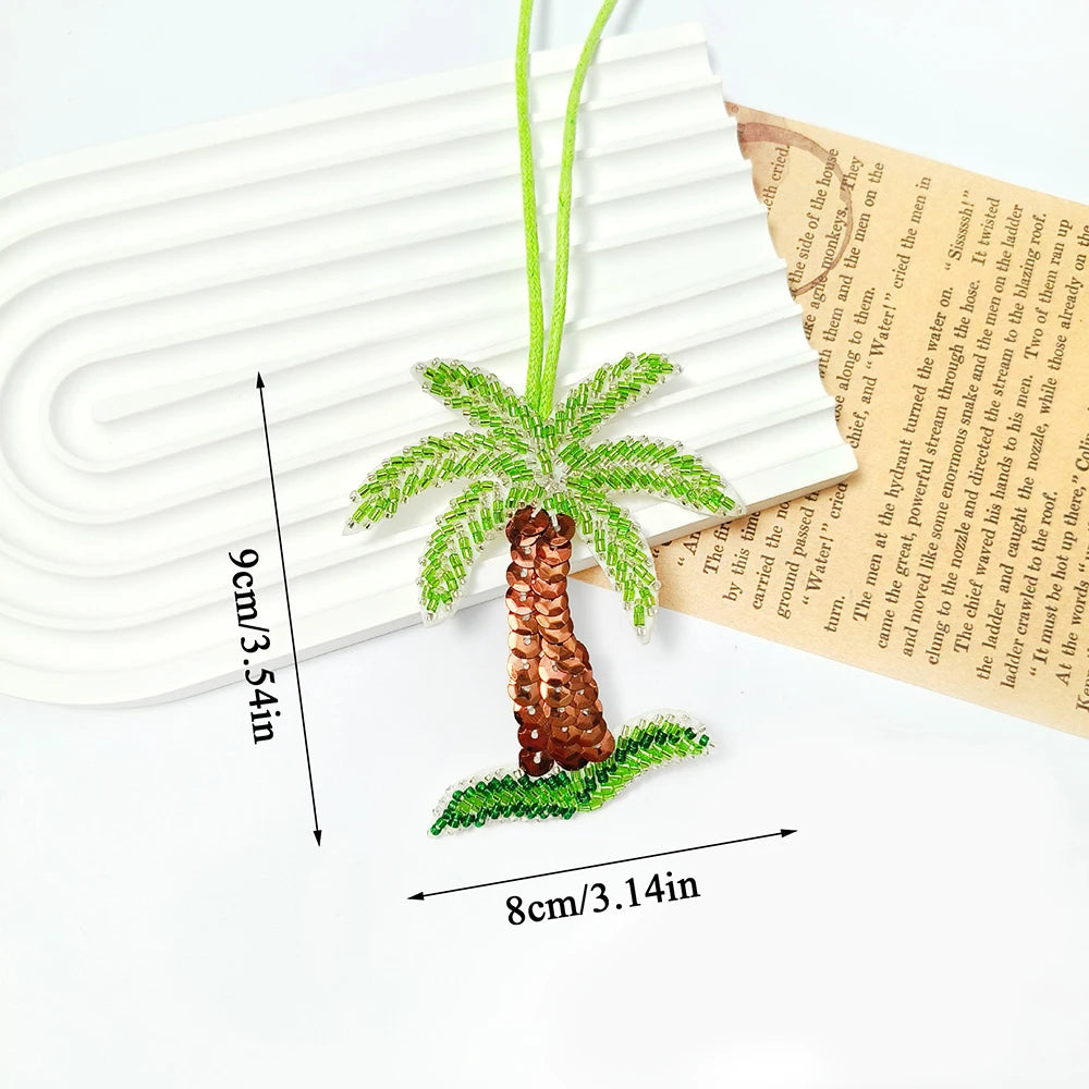 New Coconut Tree Applique Patch Crystal Starfish Sequin Handmade Beaded Clothing Sew On Patches Hanging Rope Keyring Bag Pendant