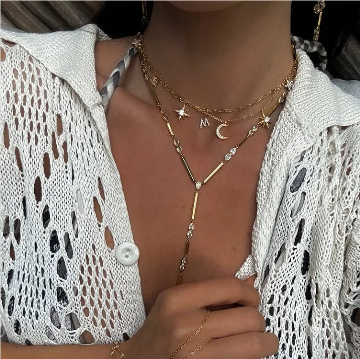 Geometric Bar Tear Drop Cubic Zirconia CZ Link Chain Long Y Lariat Sexy Women Fashion Necklace 2026 New Arrived