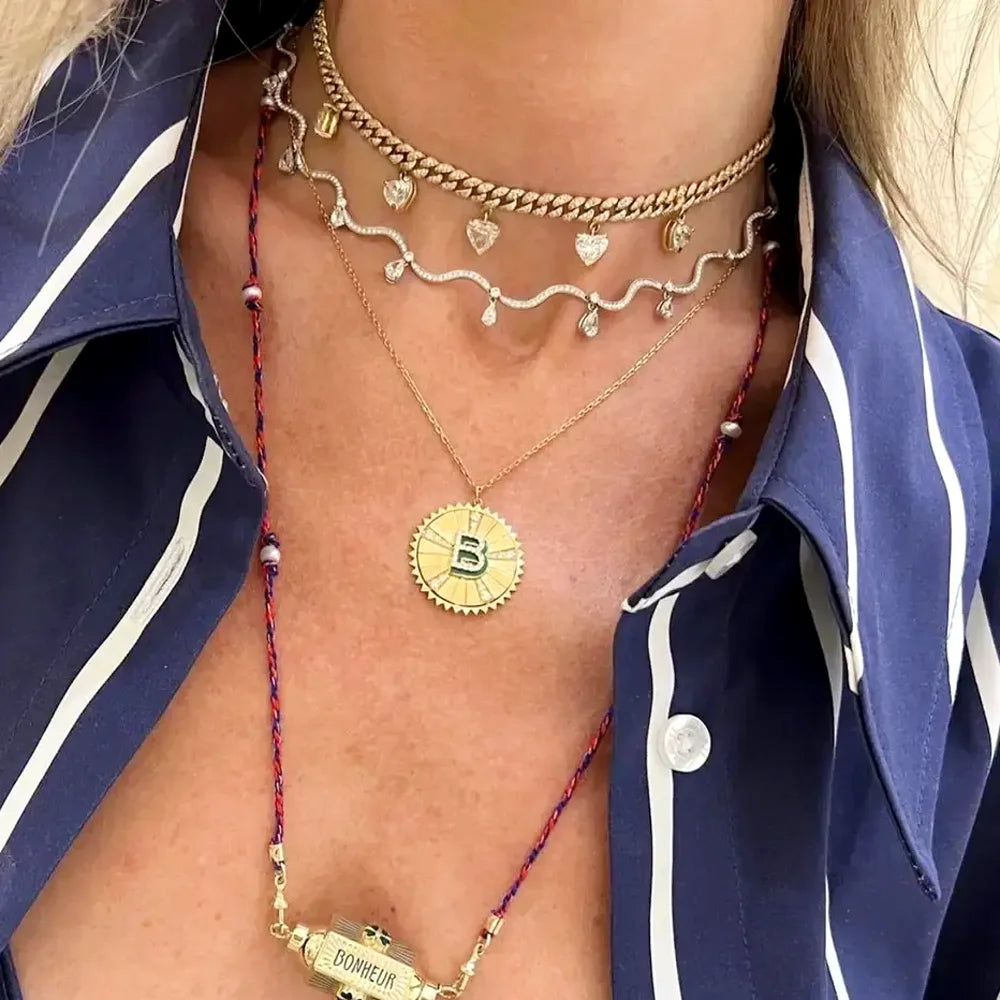 Zirconia Wave Charm Necklace