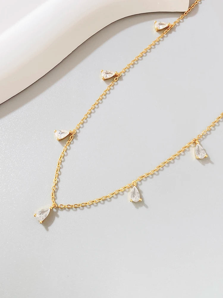 925 Sterling Silver Simple Multicolor Water Drop Zircon Tassel Necklace For Women Anniversary Party High Quality Fine Jewelry