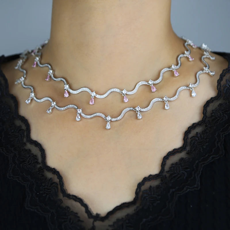 Zirconia Wave Charm Necklace