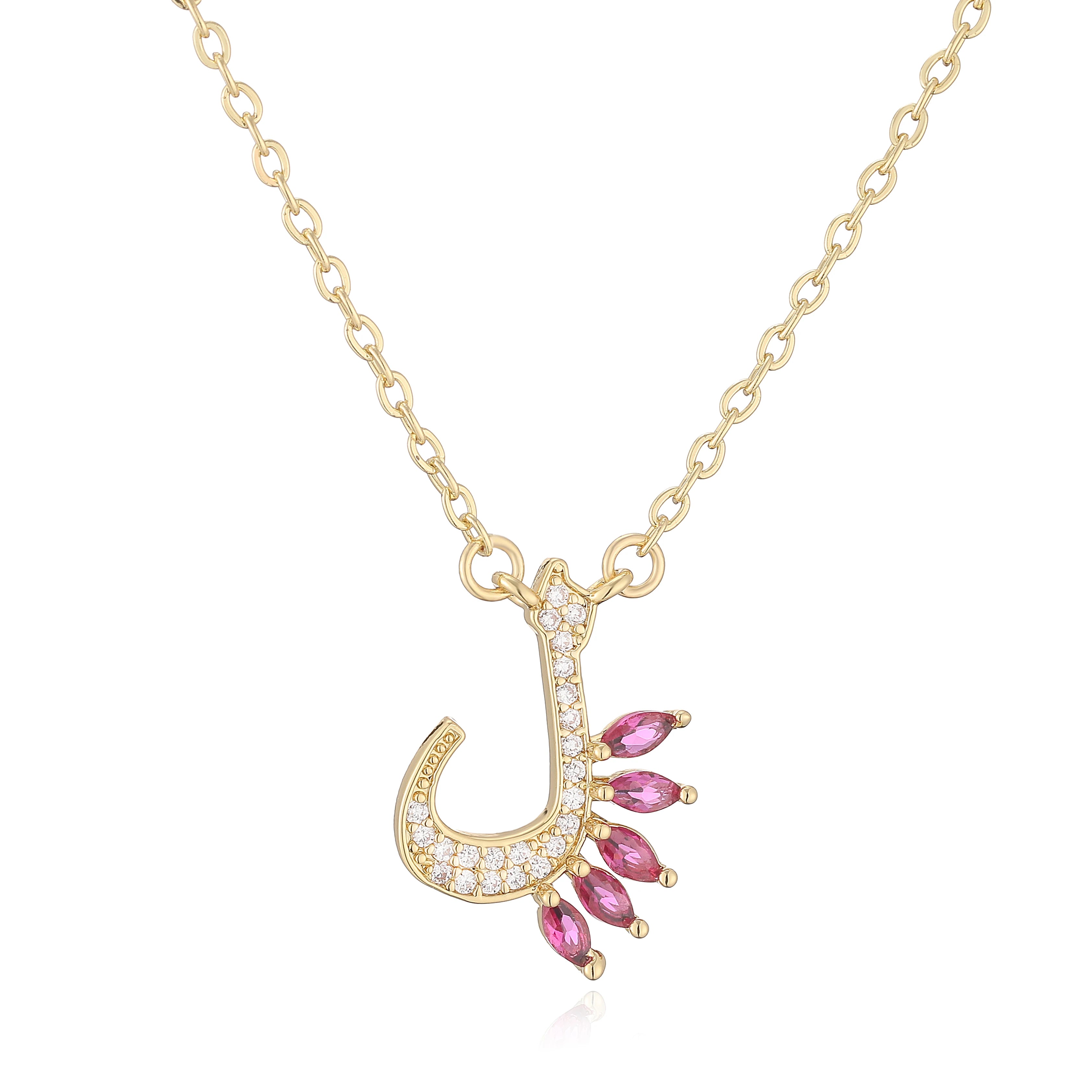 HECHENG,Sweet and Cute Dinosaur-Shaped Zirconia Arabian Letter Charm Pendant Necklace with Collarbone Chain Body Jewelry 1 Piece