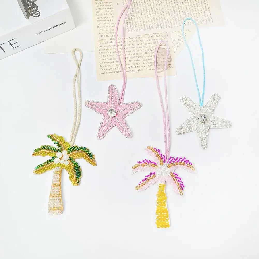 New Coconut Tree Applique Patch Crystal Starfish Sequin Handmade Beaded Clothing Sew On Patches Hanging Rope Keyring Bag Pendant