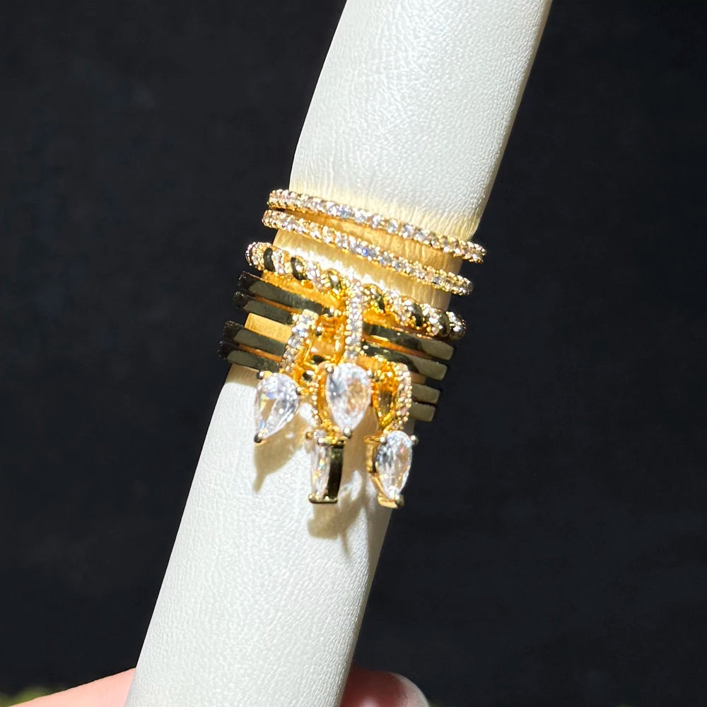 2026 New Gold Plated Multilayer Stacking Finger Ring Micro Pave Cubic Zircon For Women Fashion Unique Full Finger Jewlery