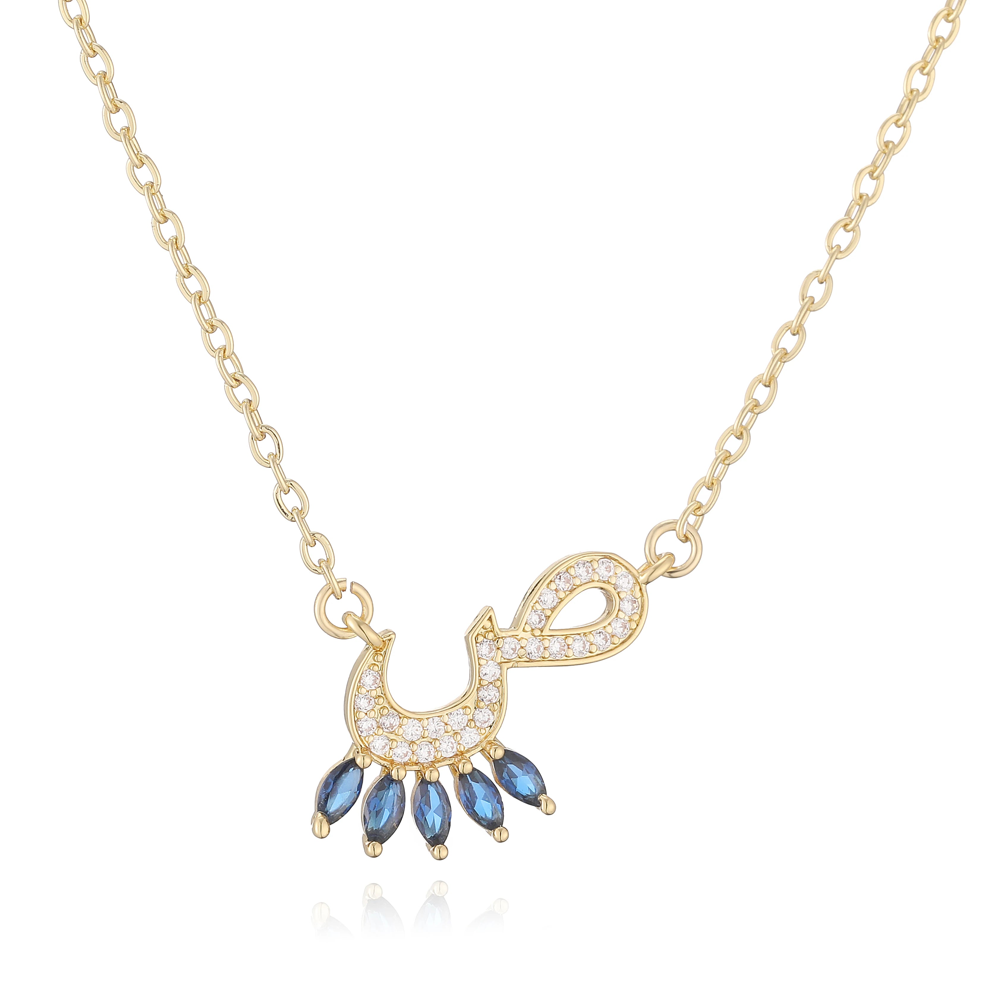 HECHENG,Sweet and Cute Dinosaur-Shaped Zirconia Arabian Letter Charm Pendant Necklace with Collarbone Chain Body Jewelry 1 Piece