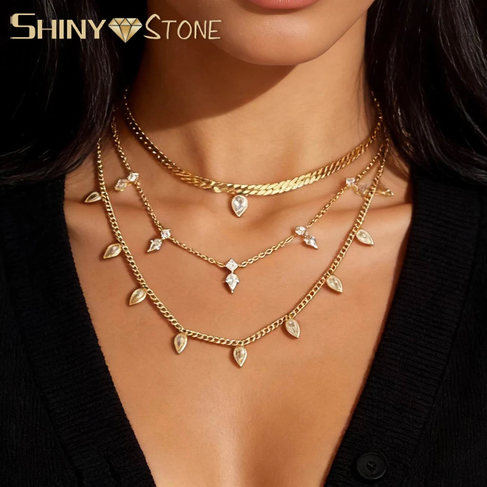 2026 Nnew Arrival Fashion Geometric Snake Chain Single 5A Drop Cubic Zirconia Flash Necklace Female Women Jewelry