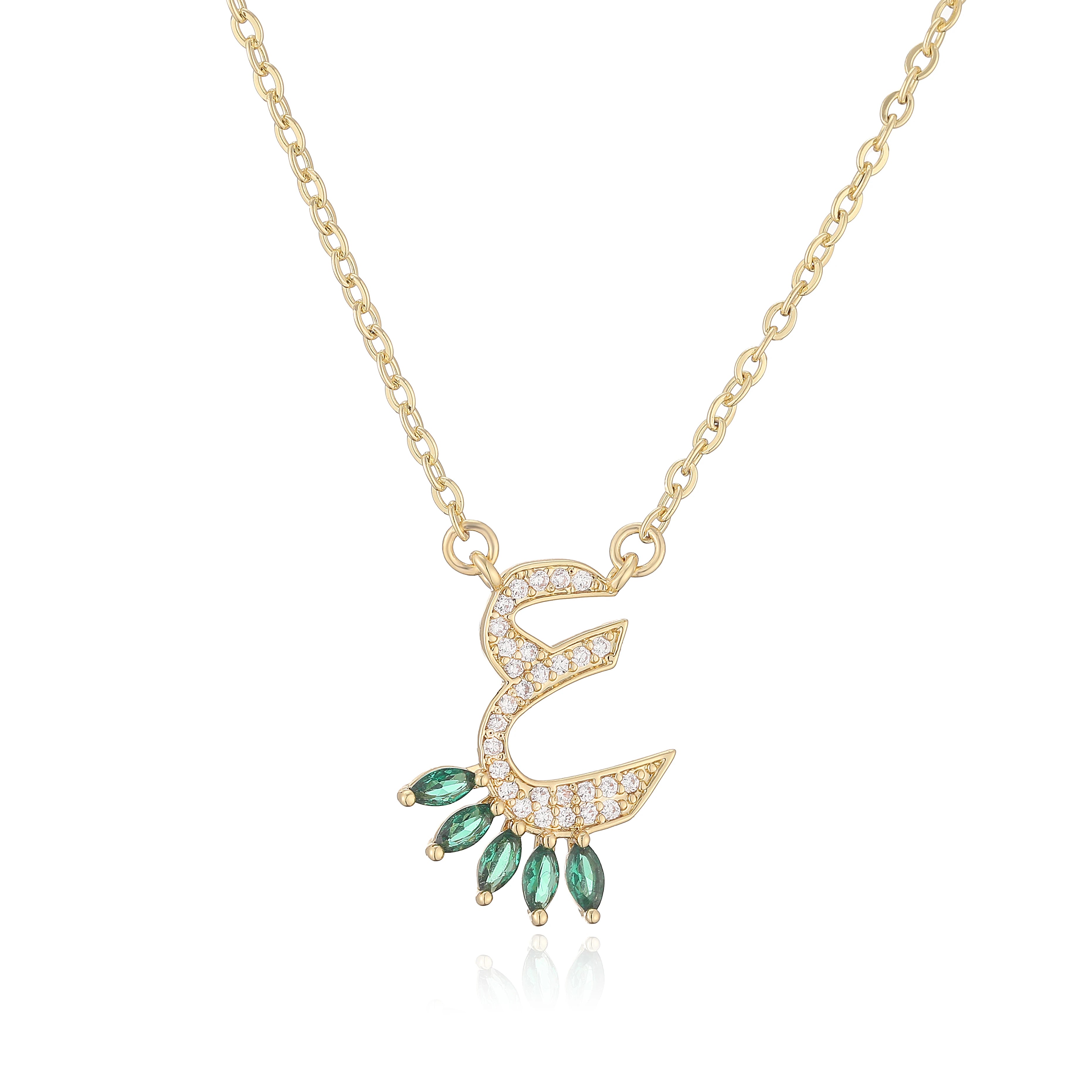 HECHENG,Sweet and Cute Dinosaur-Shaped Zirconia Arabian Letter Charm Pendant Necklace with Collarbone Chain Body Jewelry 1 Piece