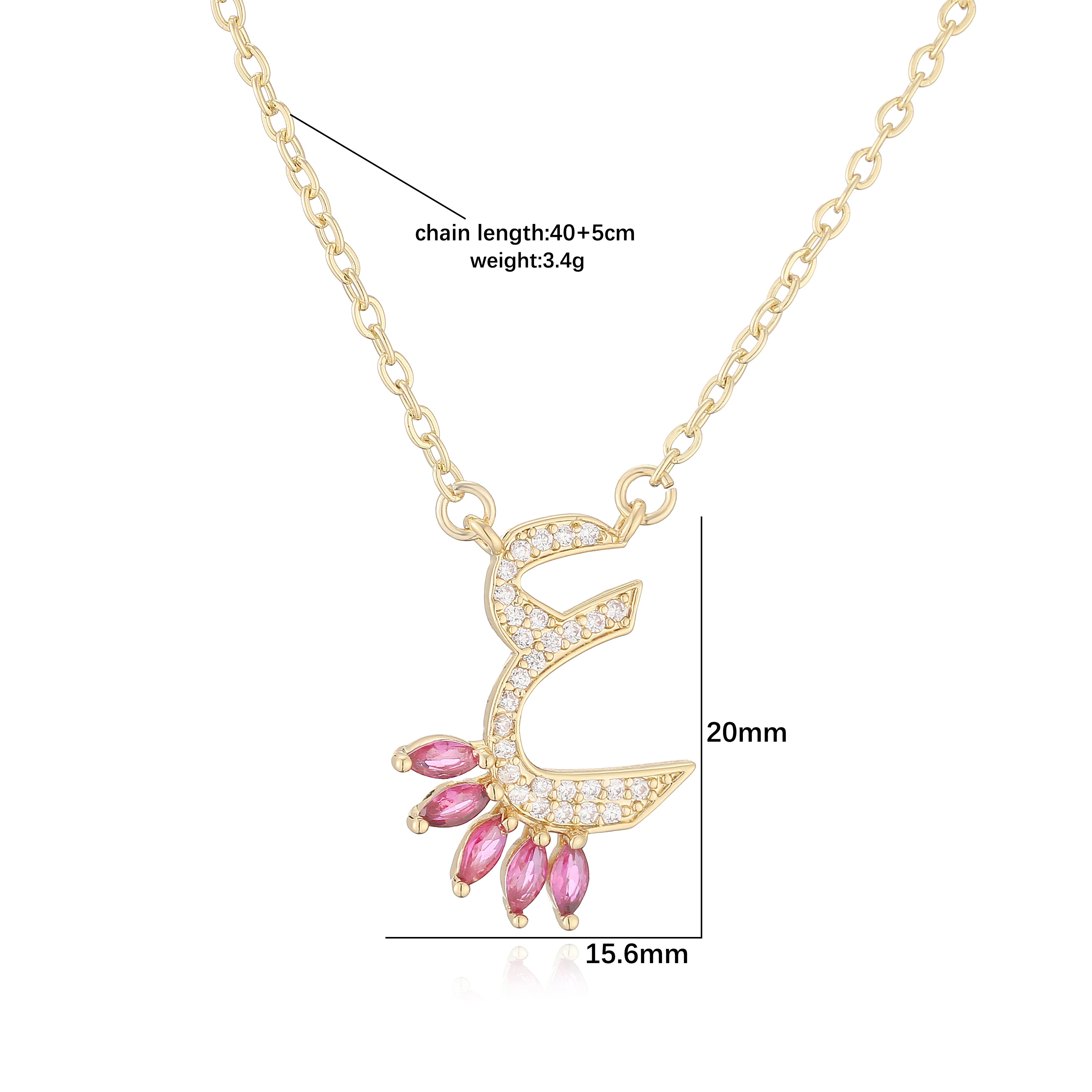 HECHENG,Sweet and Cute Dinosaur-Shaped Zirconia Arabian Letter Charm Pendant Necklace with Collarbone Chain Body Jewelry 1 Piece