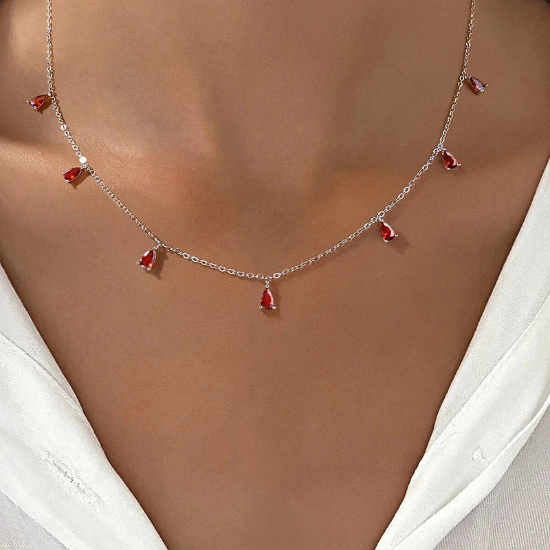 925 Sterling Silver Simple Multicolor Water Drop Zircon Tassel Necklace For Women Anniversary Party High Quality Fine Jewelry